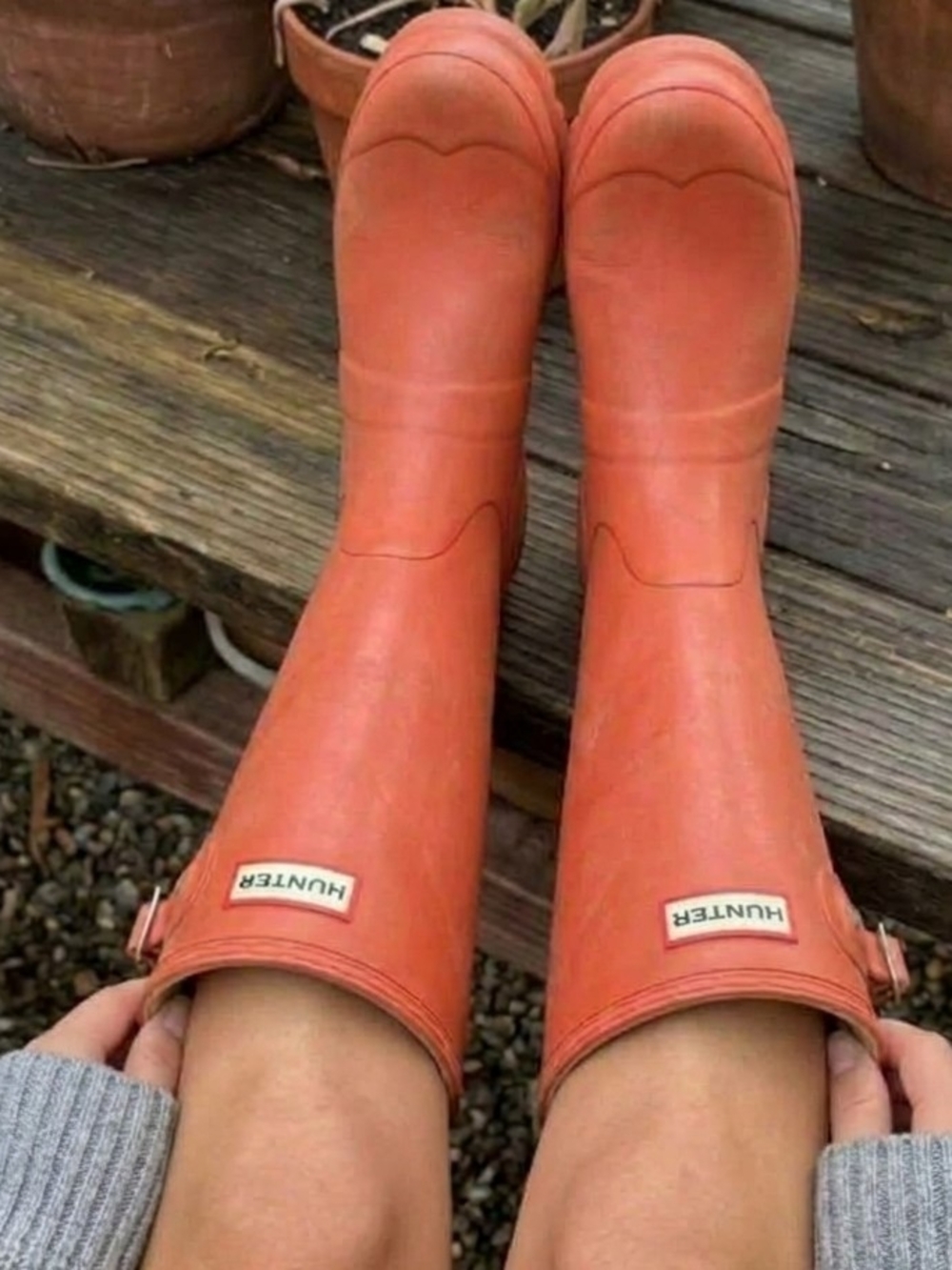 Hunter Original Waterproof Mild Glossy Tall Knee-High Rain Boots in Orange - 6